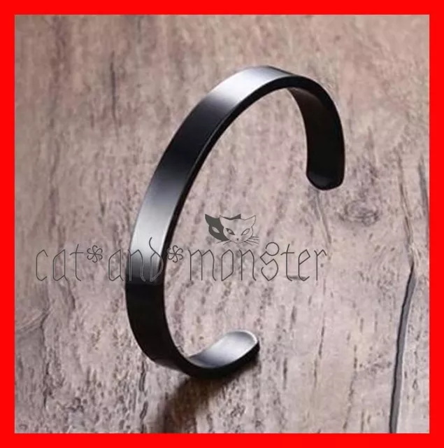 Black Bracelet Solid Stainless Steel Plain Polished Engravable Mens Cuff Bangle