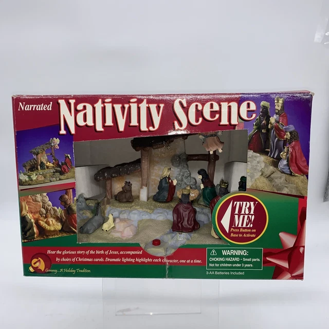 1999 GEMMY NARRATED Nativity Scene Manger Light Up Christmas Story In