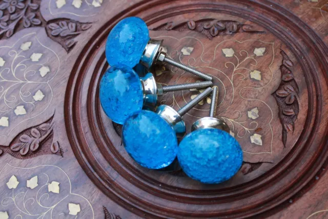 Blue Glass Door Knob Drawer/Wardrobe/Cabinet Handle Ball Knob Vintage Decor Rare