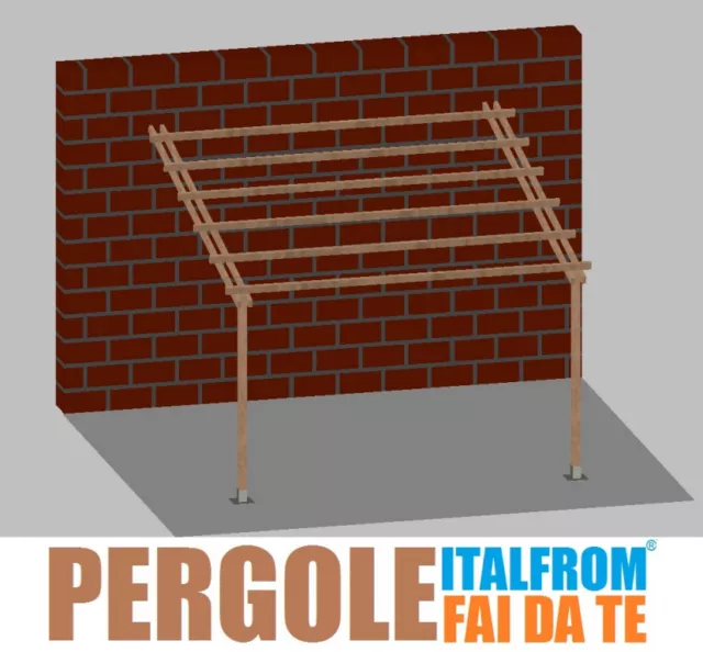 Pergola in Legno Impregnato Addossata Gazebo Tettoia Pompeiana Tassella 4X4x2,5h