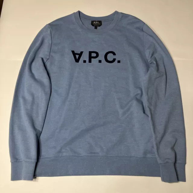 A.P.C. VPC Sweatshirt Mens Large Blue Crew Neck Velvet-Feel VPC Logo