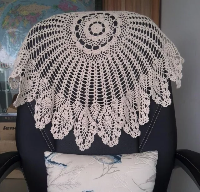 36" Vintage Hand Crochet Lace Tablecloth Round Table Cover Topper Flower Doily