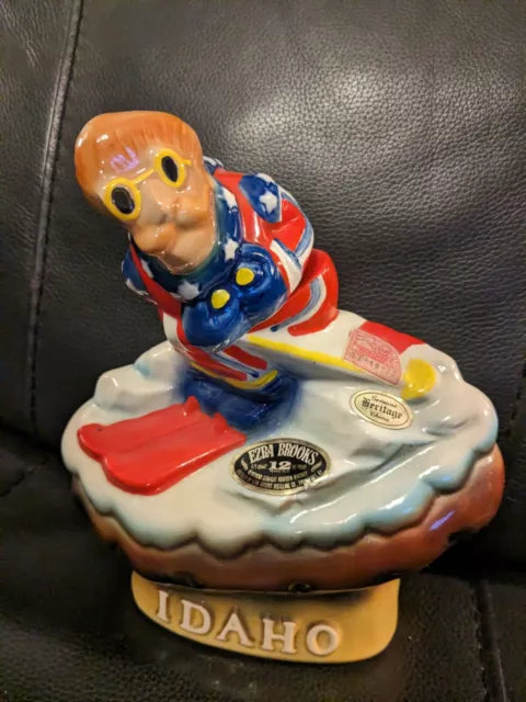 EZRA BROOKS Whiskey Decanter IDAHO Downhill Skier on Baked Potato -  1972