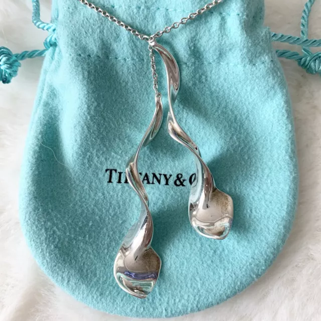 Tiffany & Co. Silver Frank Gehry 2" Double Large Orchid Pendant 16" Necklace