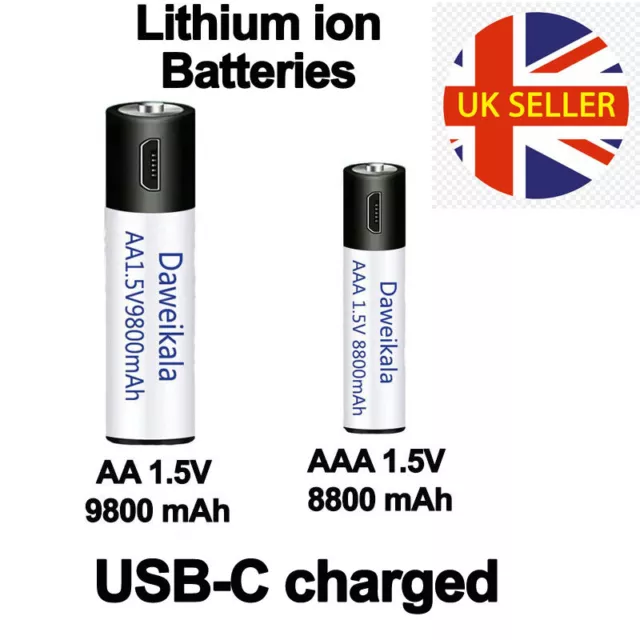 AA or AAA rechargeable battery 1.5V  mAh chargeable via USB-C cable