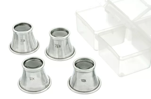 8pc Eye Jewelers Loupe Set 1" Dia Glass Lens w/ Aluminum Body 2.5x, 5x,7.5x, 10x