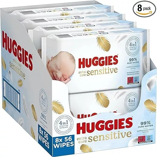 Huggies Pure Extra Care Sensitive Baby-Feuchttücher 8 X 56 Tücher Monatsbox