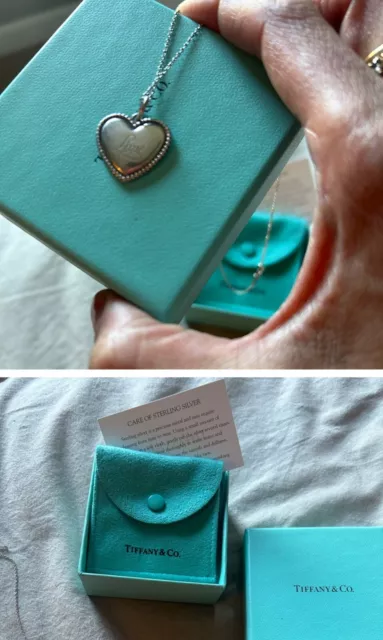 Tiffany & Co Silver Heart Love Bead Pendant Necklace, retired