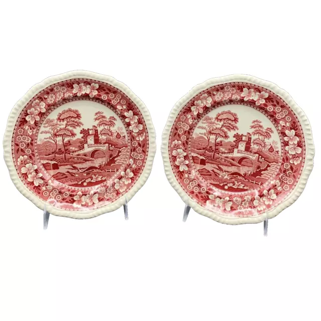 Copeland Spode Pink Red Tower Luncheon Plates - Set of 2 - Old Mark - 9 1/4"