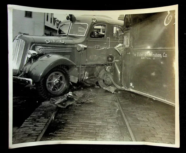 Dayton Ohio Fire Department Fire Truck Crash W/ Elder Johnston Truck Photo 50's