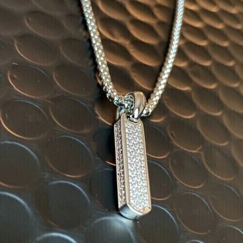 Real Moissanite 2.00Ct Round Cut Men's Dog Tag Pendant In 14K White Gold Plated