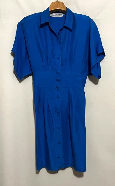 Vintage 80s Caroline Wells Blue Silk dress Size Medium