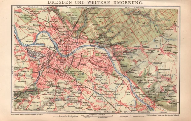 DRESDEN und UMGEBUNG Pillnitz Bühlau Ullersdorf Mickten Stadtplan um 1900 Reick