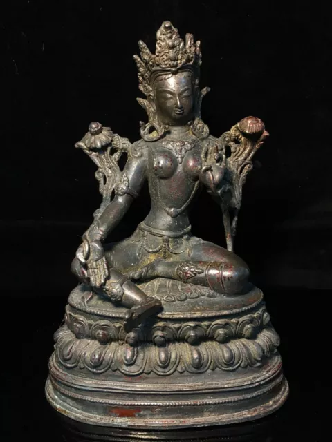 12" Antique Old Chinese Tibetan Buddhism bronze Handmade Tara Buddha Statue