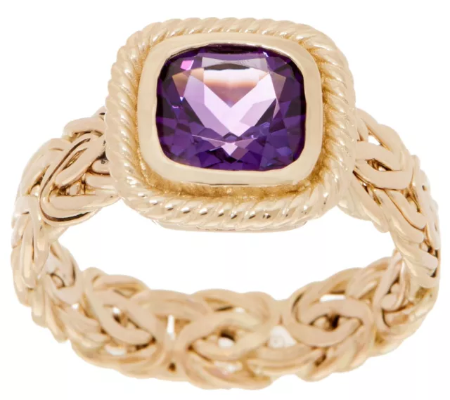 Size 5 8 Natural Amethyst Gemstone Byzantine Band Ring Real 14K Yellow Gold QVC