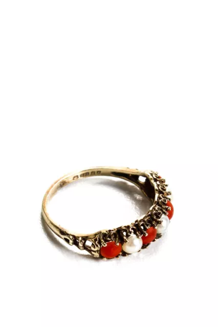 Designer Womens Victorian 9kt Gold Seed Pearl Coral Cabochon Ring Size 6.5 1g