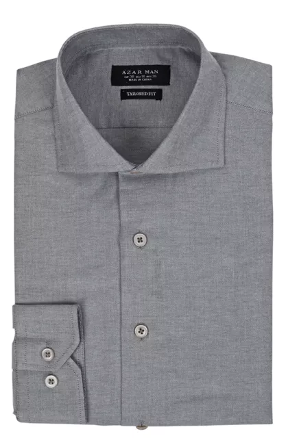 Slim / Tailored Fit Extra Spread Collar Mens Grey Dress Shirt Wrinkle-Free AZAR