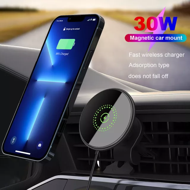 30W Magnetic Wireless Charger Car Mount Holder For iPhone 14 Pro Max 13 12 mini