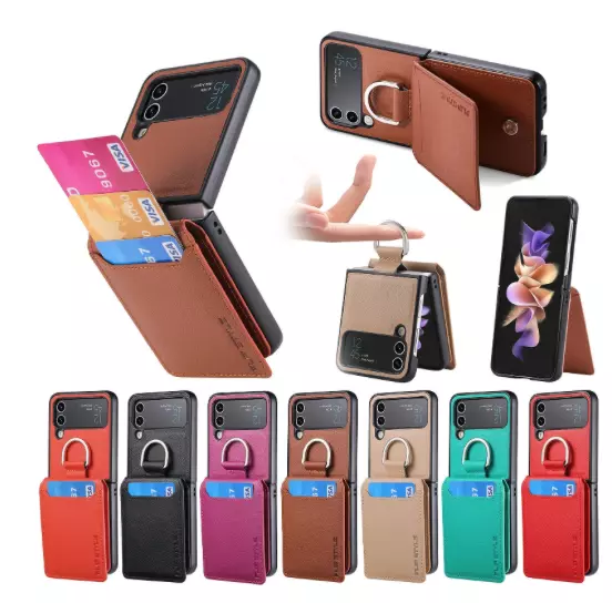 Wallet Card Slot Holder Lychee Cover Case for Samsung Galaxy Z Flip 4 Z Flip 3