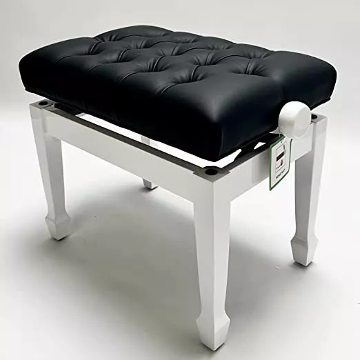 Steinhoven CADENZA Adjustable Piano Bench with Deep Button Seat (Polished White)