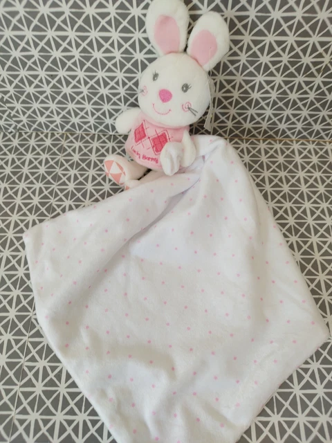 Doudou lapin Lucky Bunny  blanc rose pois Shima neuf