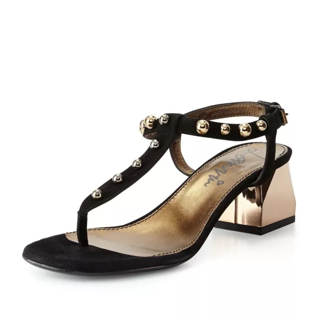 Lanvin Women's Studded T-Strap Sandal, Black Gunmetal Gold size 40