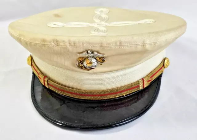 Vietnam War USMC Marine Corps Officers Dress White Visor Hat Cap Gold/Silver Pin