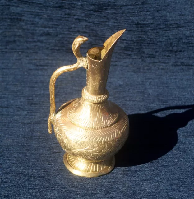 Antique Small Cobra Handle Jug, Solid Brass Islamic Water Jug 15cm high 320grms