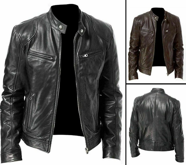 Men's Cafe Racer Black,Brown,Red Motorcycle Vintage Real Biker Leather Jacket !!