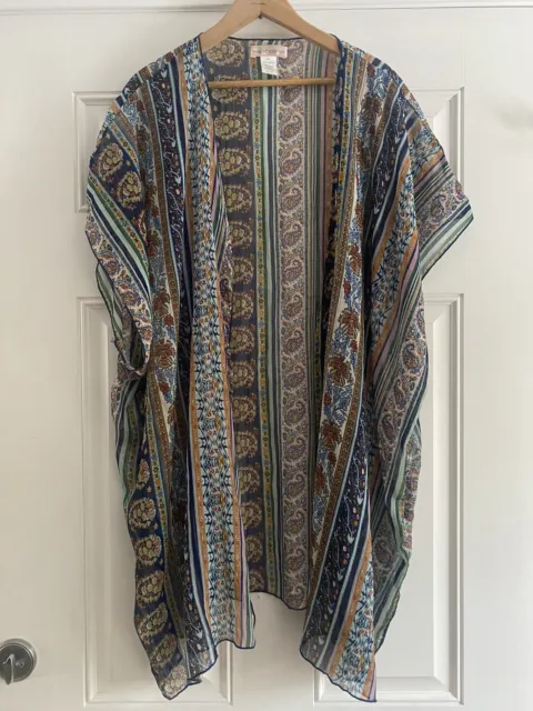 Band of Gypsies Open Front Long Kimono Cardigan Floral Sheer Sz M/L  G-20