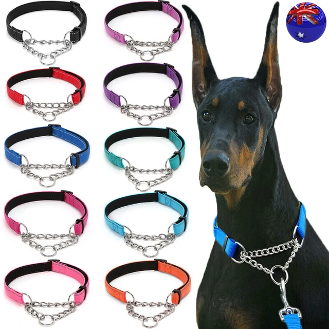 DOG ADJUSTABLE COLLAR Half Semi Choke Choker Check Chain Nylon Training