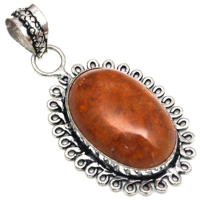 Pendant Ocean Jasper Gemstone Handmade Mother'Day 925 Silver Jewelry 2"