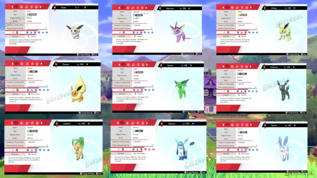 All Eevee Eeveelutions Set Shiny 6IV EVs Pokemon Brilliant Diamond Shining  Pearl