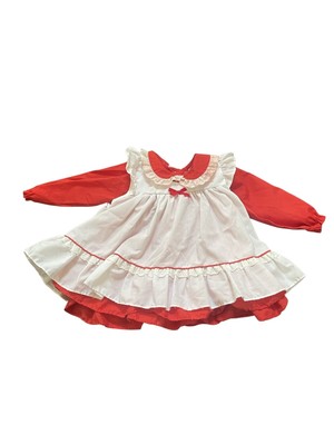 Vintage ALEXIS Pinafore Party Dress Girls Infant 9 Months Red White Lace 2 Pcs