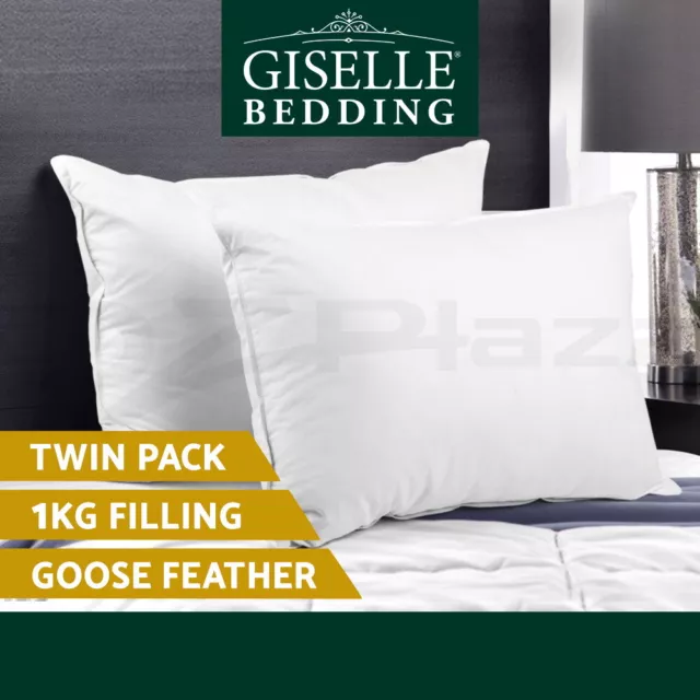 Giselle Bedding Pillow Goose Down Feather Pillows Twin Pack Standard Home Hotel