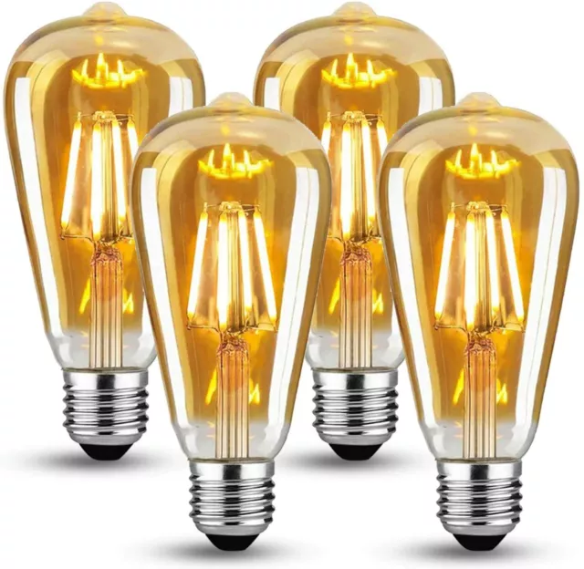 4x Vintage E27 ST64 Filament LED Light Bulb 4W Clear Industrial Edison Lamps