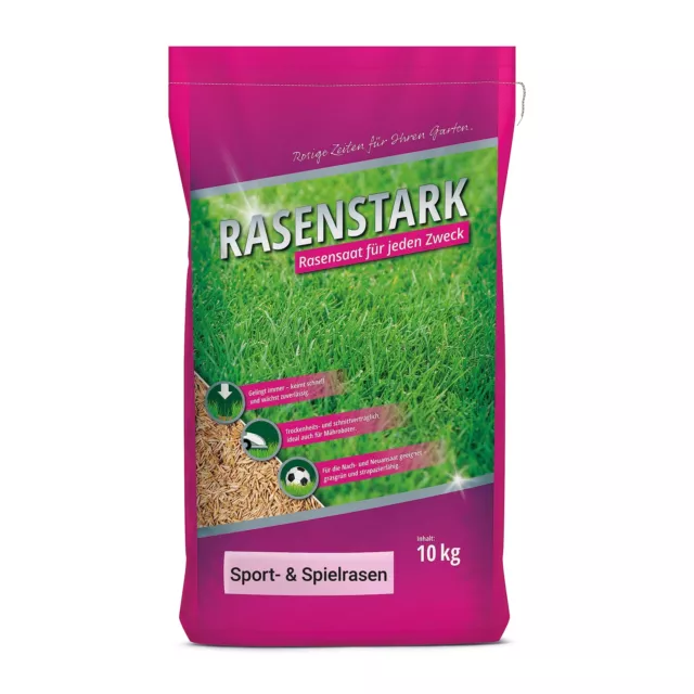 RASENSTARK Sport- und Spielrasen I robuste Rasensaat I 10 kg für 250 m² I ideal