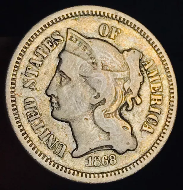 1868 Three Cent Nickel Piece 3C Ungraded Post-Civil War Date US Coin CC18180