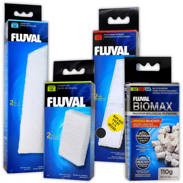 Fluval Filter U Media Foam & Carbon Pad & Biomax U2 U3 U4 Aquarium Fish Tank