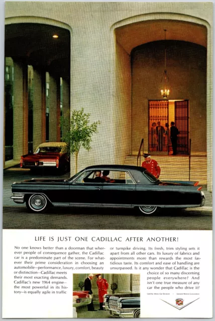 1964 Cadillac Automobile Car Doorman Dressed In Red Print Ad