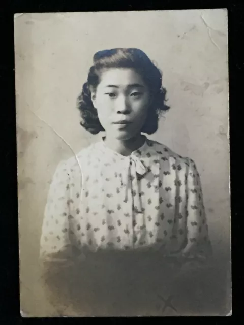 #389 Japonais Vintage Photo 1940s / Beau Femme Jeune Femme Ruban Gens
