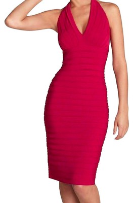 Adrianna Papell Pleated Halter Dress 16 Red $153 Self Tie Stretchy Flattering