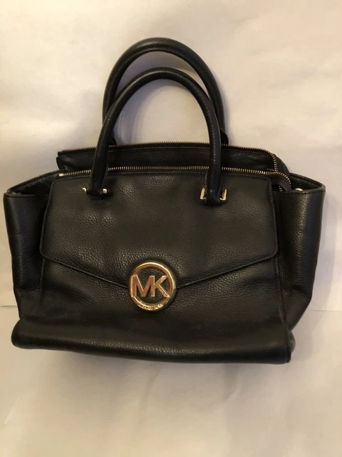 Michael Kors Hudson Black Leather Large Satchel 35H4GHUS3L Pebbled  Handbag Nice