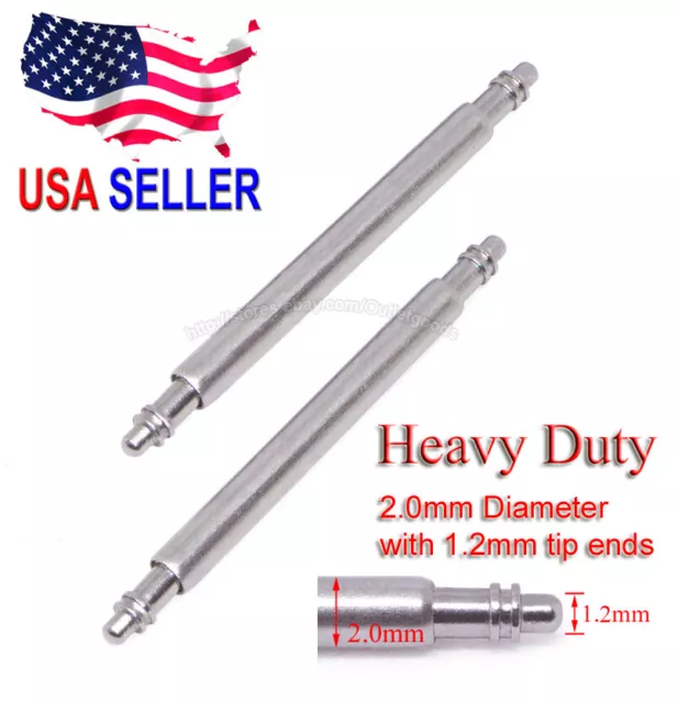 20mm 22mm 24mm Heavy Duty 2.0mm Spring Bar w/ 1.2mm Tip for Seiko Citizen Diver
