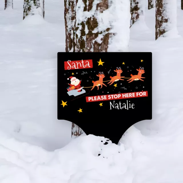 Santa Stop Here Schlitten Rentier personalisiertes Dekor Weihnachten Outdoor Garten Schild