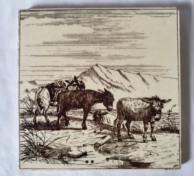 Willian Wise Minton Pastoral Design 6 Inch Tile, Circa 19Th Century (J) Donkeys