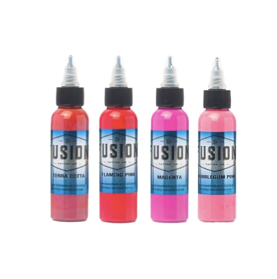 Pink Tone Set - FUSION Tattoo Inks - 4 Bright Colors 1/2 oz Bottles Authentic