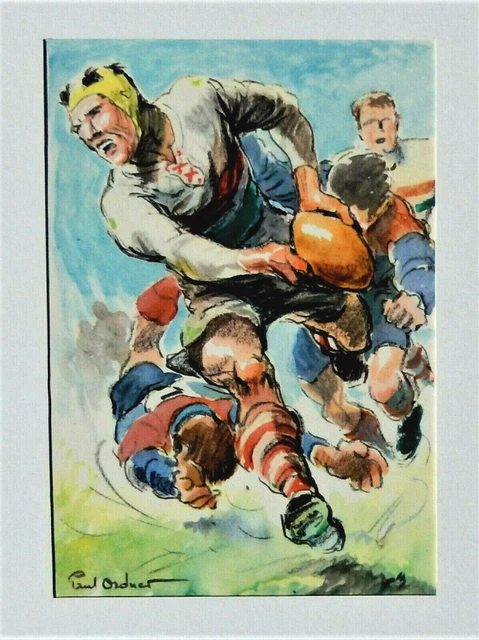 RUGBY.Estampe ancienne signée +++.