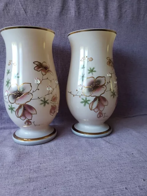 2 antike Glas Boden Vase um 1920 Emaille &Gold Malerei Jugendstil Böhmen LÖTZ