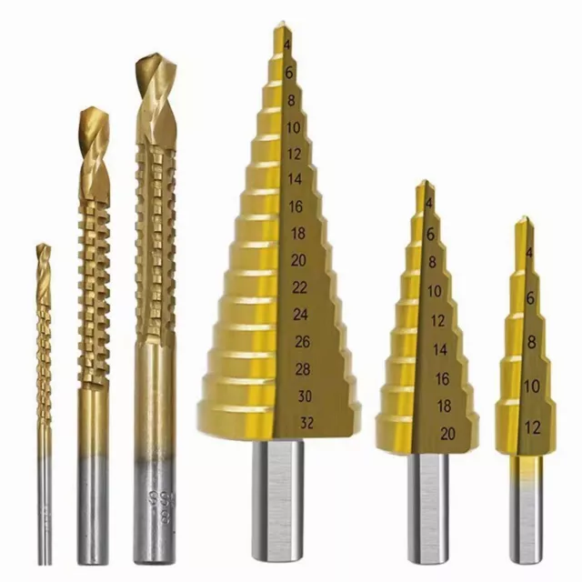 6 Pcs HSS Titanium Coated Step Twist Drill Bit Set Woodworking Hole Drilling